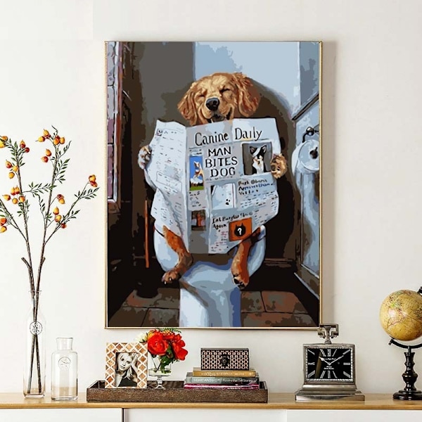 DIY digital oljemålning handmålad djurmålad inredning (läsande hund),