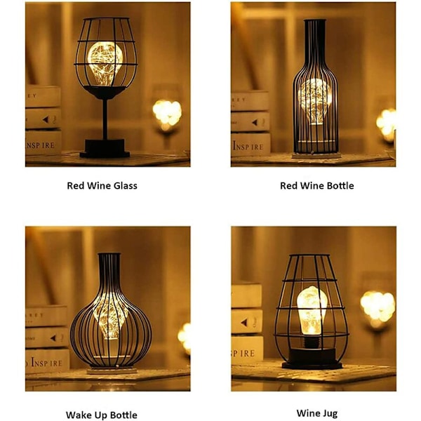 Dekorativ Bordlampe, Retro Bordlampe, Bur-stil, Natlampe, Retro, Batteridrevet, Skrivebordslampe til Soveværelse [Energiklasse A]