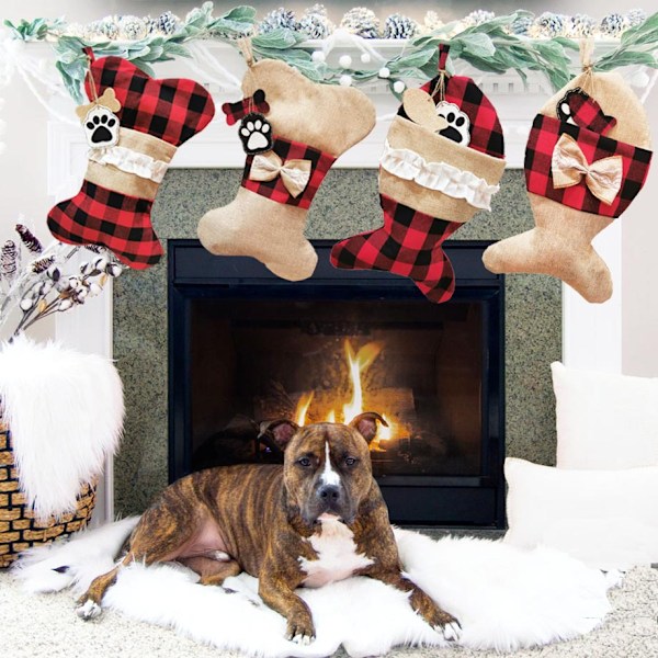 Julstrumpor för husdjur, juldekorationer, julstrumpor, presentpåsar, julartiklar (Burlap Bones)