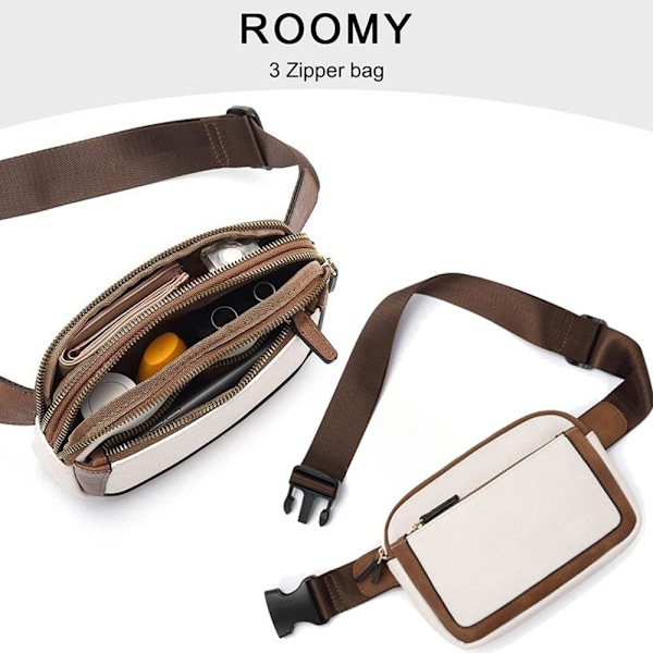 Kvinders PU Læder Bæltetaske Crossbody Midjeväske Rejse Axelväske Beige with Brown