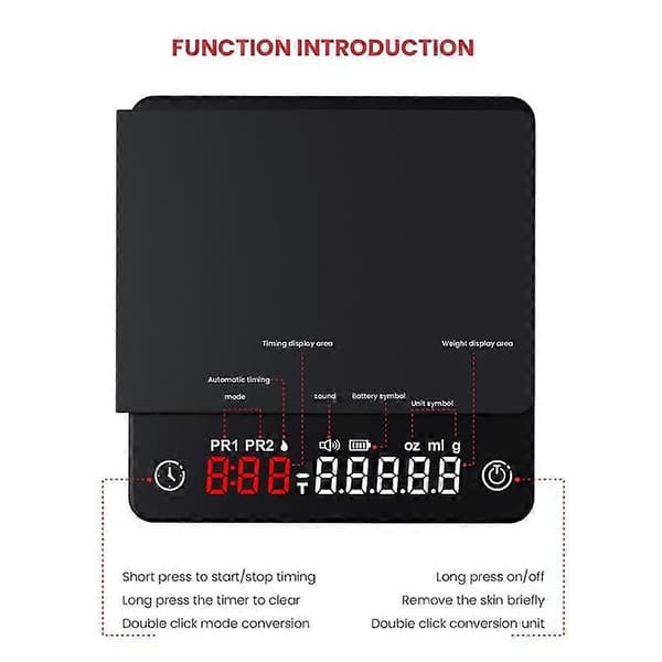 Mini Smart Köksvåg Precision Digital Kaffevåg Espresso med Timer Svart Black