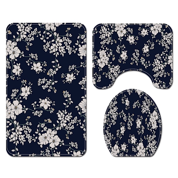 Liten fräsch blommönstrad serie rosa toalettgolvmatta polyester duschdraperi fyrdelad, A5,