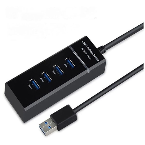 USB-hubb, USB-splitter, 4 portar 3.0 En till fyra höghastighets-hubb USB-förlängare Dator USB-splitter för att förlänga Svart