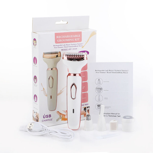 Elektrisk epilator för kvinnor, multifunktionell fyr-i-ett våt- och torrrakapparat för armhålor, elektrisk nästrimmer, hårborttagning, ögonbrynstrimmer