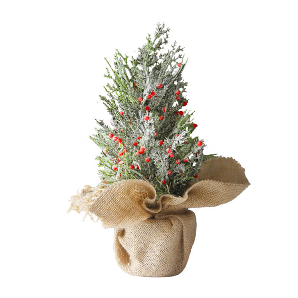 Julkontor små julgransdekorationer, konstgjord cypress, rött bärpulver julgran (rött bär snöträd 30cm)