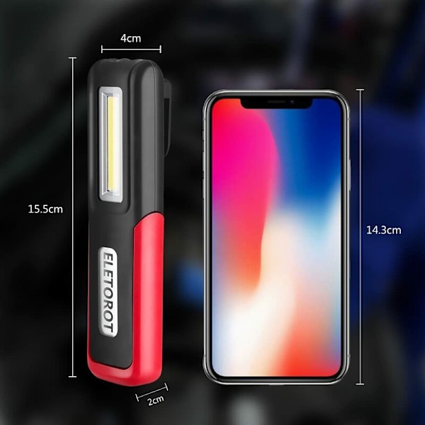 COB Tarkastusvalo USB-latauksella LED-työvalo tehonäytöllä (Punainen)