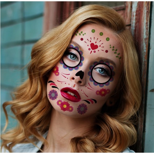 Vedenpitävä Day of the Dead Naamiaismaskeeraus Hauska Väliaikainen Tarra Halloween Kasvotarra (SY-B123*5+SY-B124*5),