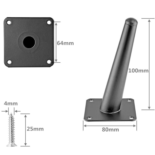 Set med 4 Möbelben 10cm Lutande Guld Metall Bordsben med Svart Halkfri Tyst Bas