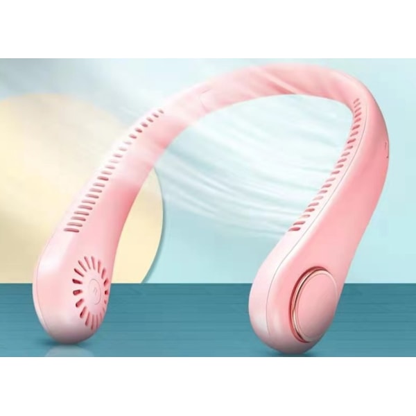 Silent Sports Lazy Fan riippuva kaulatuuletin USB-tuuletin ilman lapaa, kolme nopeutta säädettävissä, Turbo-lataus, riippuva kaulatuuletin (Pinkki)