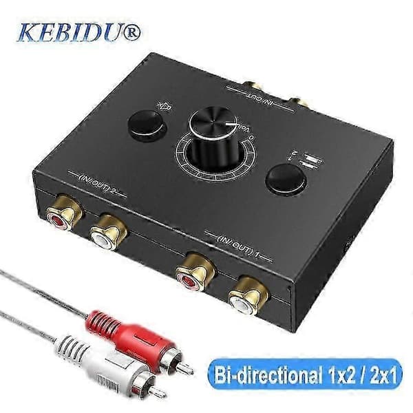 Bærbar RCA Audio Switch Bi-Directional Stereo Splitter 2x1/1x2 med Mute