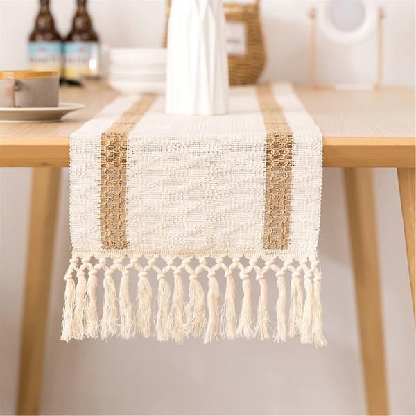 Rustik Boho Bordslöpare Duk Med Fransar För Kök Hem Och Måltid Bröllopsinredning