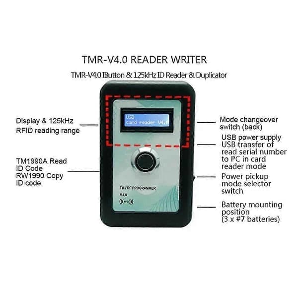 TMRF-V4.0 IButton-programmer DS1990A Duplikator Kopiator 125KHz RFID-läsare Inspelare