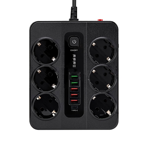 EU Type-C 6-osainen jatkojohto 5 USB-portilla Svart Sort