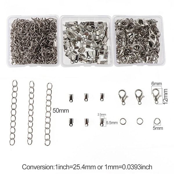 3 lådor, blandat hummerlås + litet clips + enkelt spänne + förlängning DIY smyckestillbehör - silver