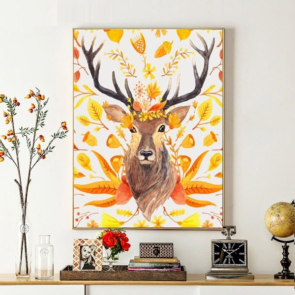 DIY Väggdekor Digital Oljemålning Hjort Handmålad Heminredningsbild med Ram (Ädel Hjort) (40*50),