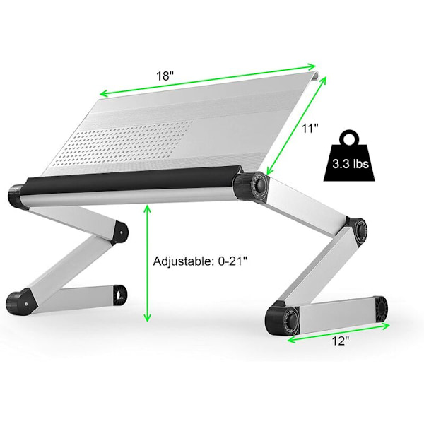 Silvergrått Upphöjt Hopfällbart Laptopbord, 420 Standardventilationshål + Mushållare
