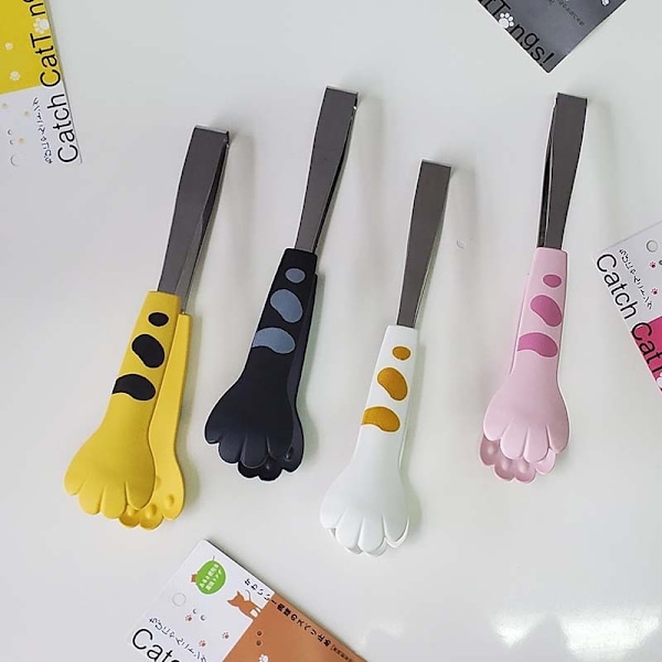 Madtang i rustfrit stål + silikone kattekloklips (Stor hvid)
