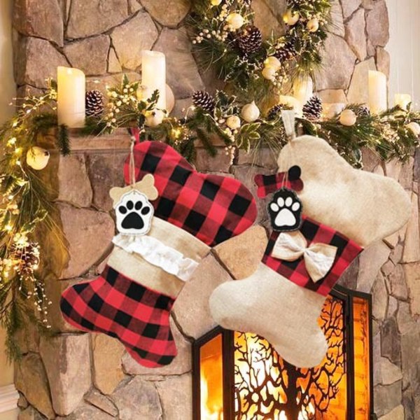 Julstrumpor för husdjur, juldekorationer, julstrumpor, presentpåsar, julartiklar (Burlap Bones)