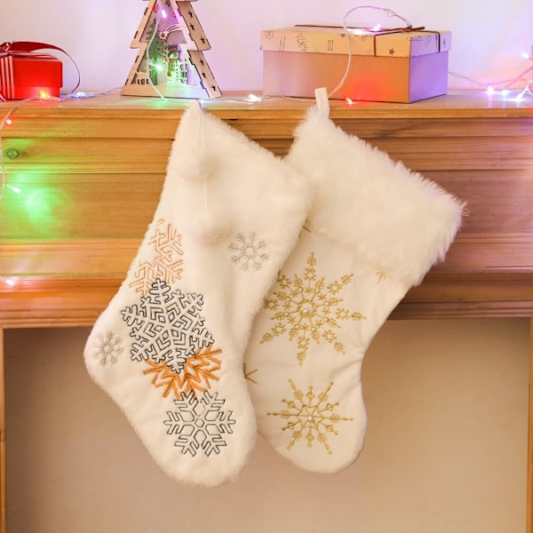 Juldekorationer, Julgrans Snöflinga Plyschstrumpor, Julstrumpa Presentpåsar (Hårboll Snöflinga Plyschstrumpor)