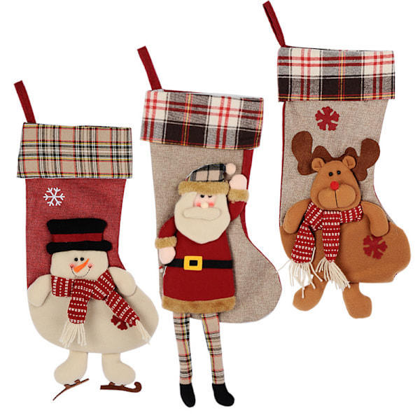 Julstrumpor, Presentpåsar, Juldekorationer, Julgransprydnader, Hängen, Jultillbehör, Julklappar (3 stycken)