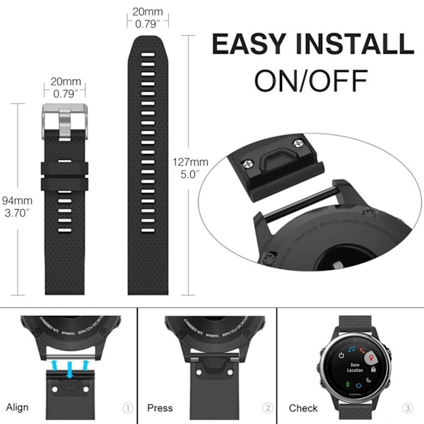 Armbånd til Garmin Fenix 5S Plus Silikone Svart Sort