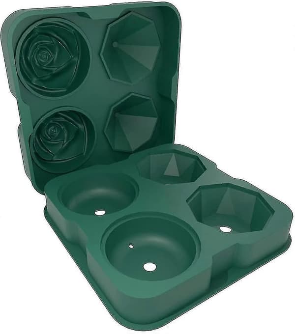 2,5 tommer silikoneisform 2 roser og 2 diamant hulrumsbakke Green