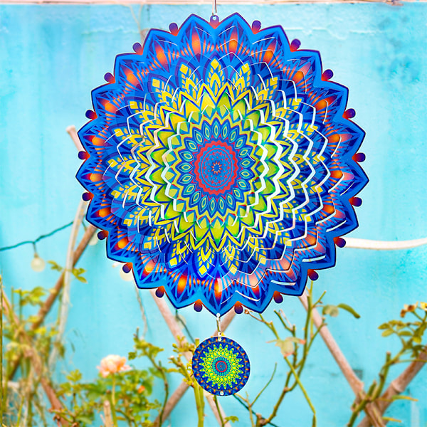 3D-roterande Mandala vindspel - Gul & Blå