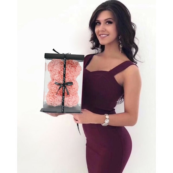 25CM Rosblomma Björn Skum PE Blomma Evig Blomma Björn Alla Hjärtans Dag Present Rosblomma Stor Vit Björn