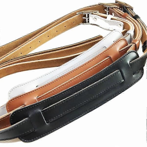 Slitstark läder- och metallspänne elgitarrrem axelplatta justerbar vintage gitarrremmar vit färg