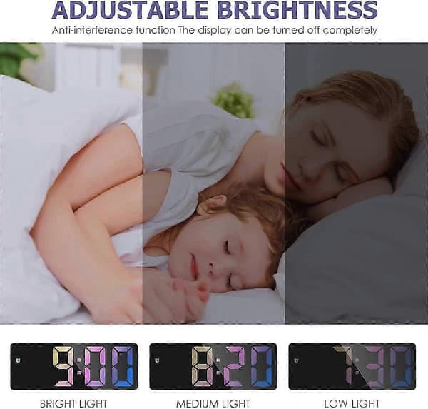 LED digital väckarklocka för sovrum med datum, temperatur och snooze black