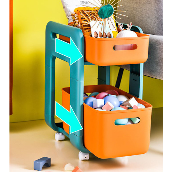 Dubbellagers förvaringsställ, köks- och badrumsgolvförvaringsställ med hjul, kosmetiskt kryddförvaringsställ (orange hög med hjul),