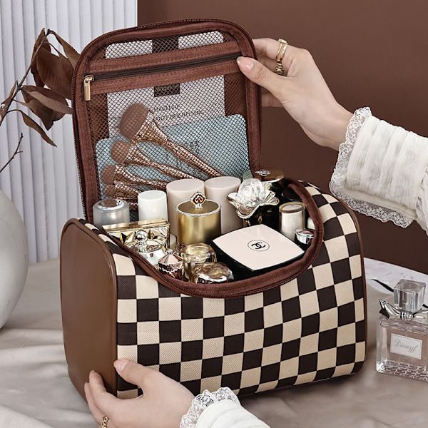 Checkerboard Toilettaske, Rejse-makeup taske til kvinder