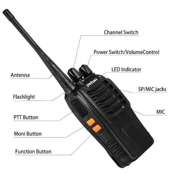 Walkie Talkie för vuxna 2-kanalsradio, 16-kanals bärbar radio 2-kanals uppladdningsbar med ficklampa Li-Ion-batteri och laddare