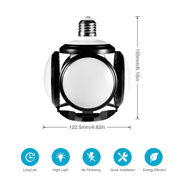 60W LED Fodboldformet Sammenklappelig Garagelys Deformerbar