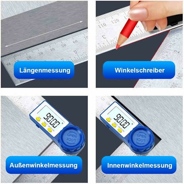 Mätlinjal Rostfritt Stål Digital Display Vinkelmätare Hög Precision Multifunktionell Linjal 200mm