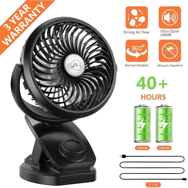 Mini USB Pöytätuuletin Kannettava Klipsikiinnitteinen Pöytätuuletin Hiljainen Klipsituuletin 5000mAh Ladattavilla Litiumakuilla Jäähdytystuuletin 360° Kierto