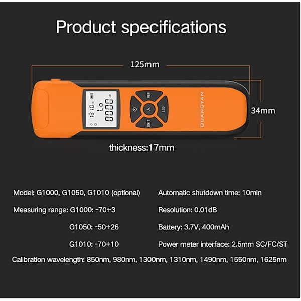 Mini Fiber Optic Fotometer, Lättviktig Bärbar Optisk Effektmätare Hög Precision Uppladdningsbar Optisk Effektmätare 7 Våglängder,