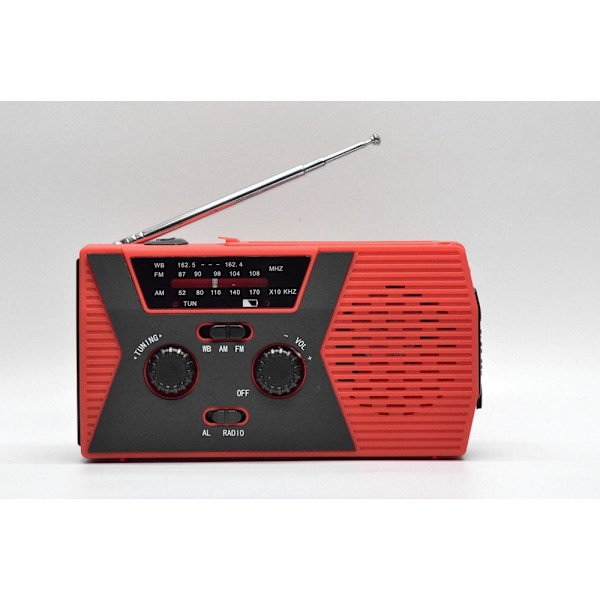 Radio Solar handvev-uppladdningsbar NOAA-radio med ficklampa (röd AM/FM/NOAA 2000mah),