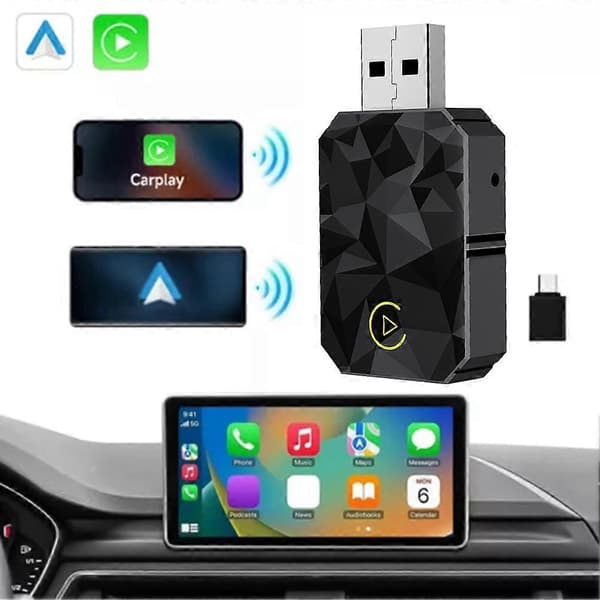 Trådløs Carplays Androids Auto Adapter Mini Kompakt Carplays Konverter til Biler Diamantmønster Diamond Pattern