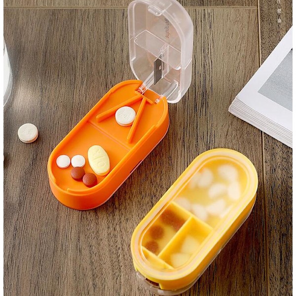 Praktisk Två-i-ett Pillbox för Delad Tablett * 2 (Orange)
