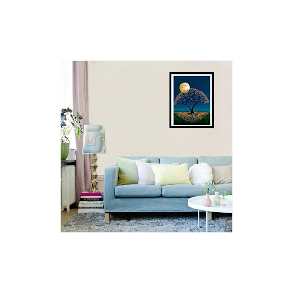 Månlandskap träd DIY full diamant vardagsrum dekorativ målning 30*40CM