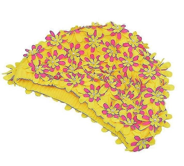 Badehætte med blomsterprint, retrostil, til kvinder, gul - Velegnet til visse mærker