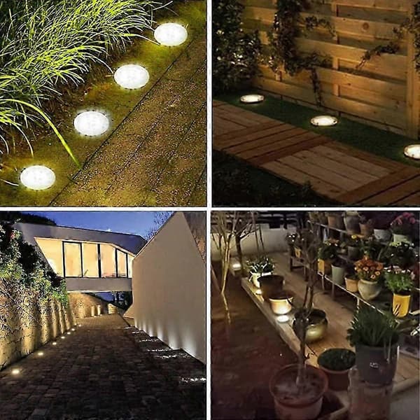 Udendørs solcelle gulvlamper, 10 stk, 12 LED varm hvide solcellelamper