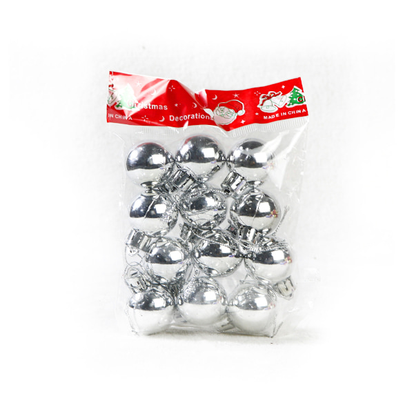 Ett paket med 12 julgranskulor, blank galvaniserad plast, julgransdekoration, 3 cm (Silver)
