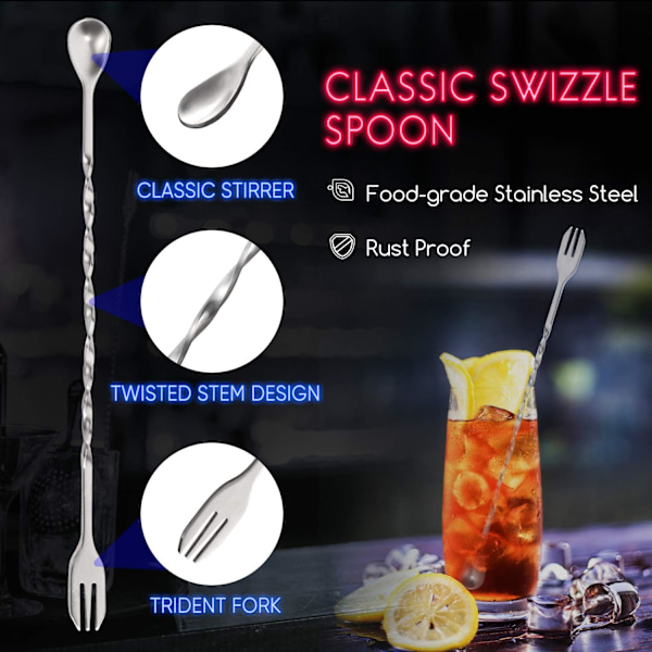 Rostfritt Stål Swizzle Bar Trasig Glasspinne Cocktail Glasspinne Omrörare Citronhammare Bar Tillbehör, 2 st