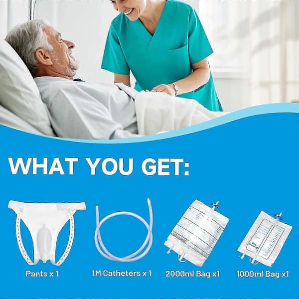 1000ml/2000ml Bærbar Urinpose med Kateter - Medicinsk Indsamlingssystem til Sengeliggende Patienter Aged Men White