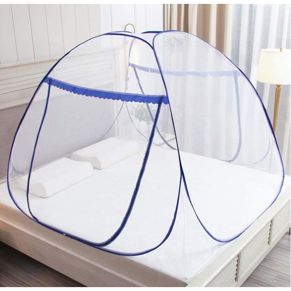 Mongoliskt yurt myggnät (OU blå spets krypterad dubbeldörr, 180*200*150cm)
