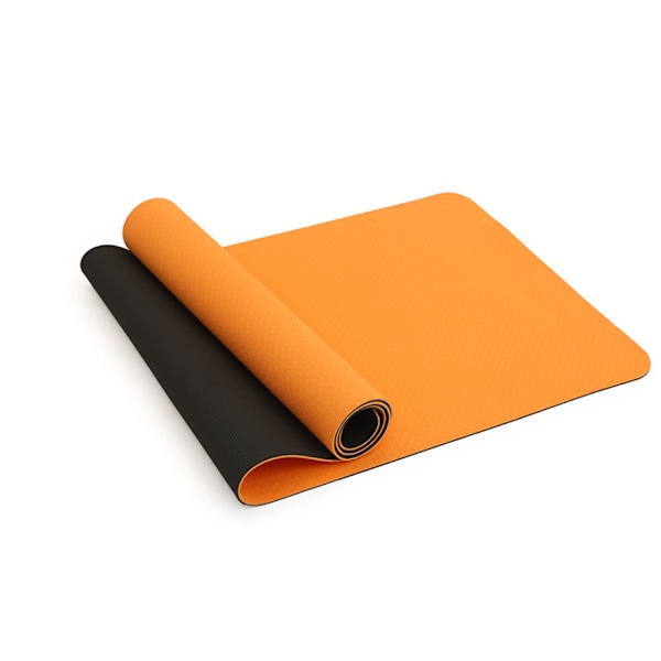 Yogamåtte, skridsikker træningsmåtte 183 cm x 61 cm x 6 mm, miljøvenlig sportsmåtte, rivefast, træningsmåtte med stropper, pilates, fitness, orange, sort,