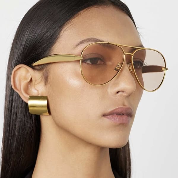 Mode Oversized Dame Solbriller Champagne Linser Metal Ramme c1