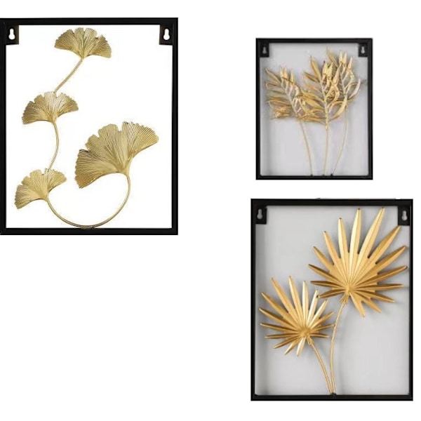 3 KPL Seinäkoriste Riipus Taottu Rauta Metalli Luova Kolmiulotteinen Ripustus Kuisti Seinä, Banaaninlehti + Ginkgonlehti + Auringonkukka 25 * 1 * 30cm,